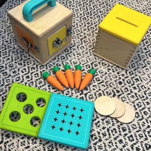 Lovevery wooden coin carrot and lock box